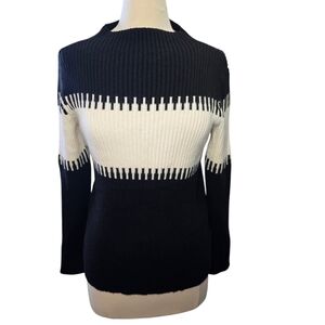 Cliche’ Piano Tile Wool Blend Mock Neck Knit Black & White Sweater Medium